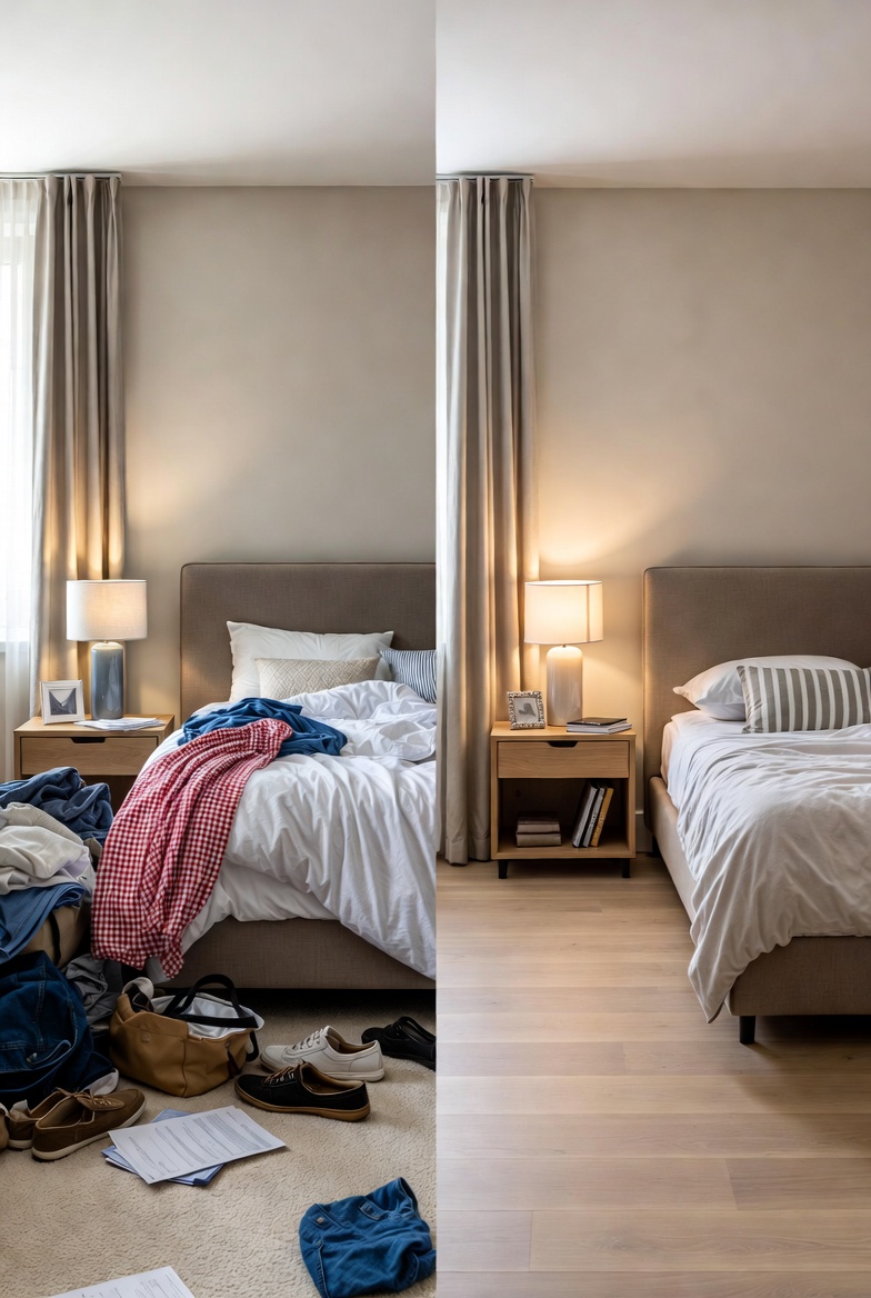 Bedroom before and after