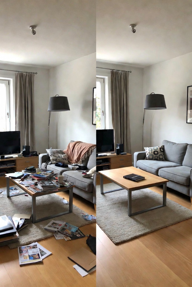 Living room before and after